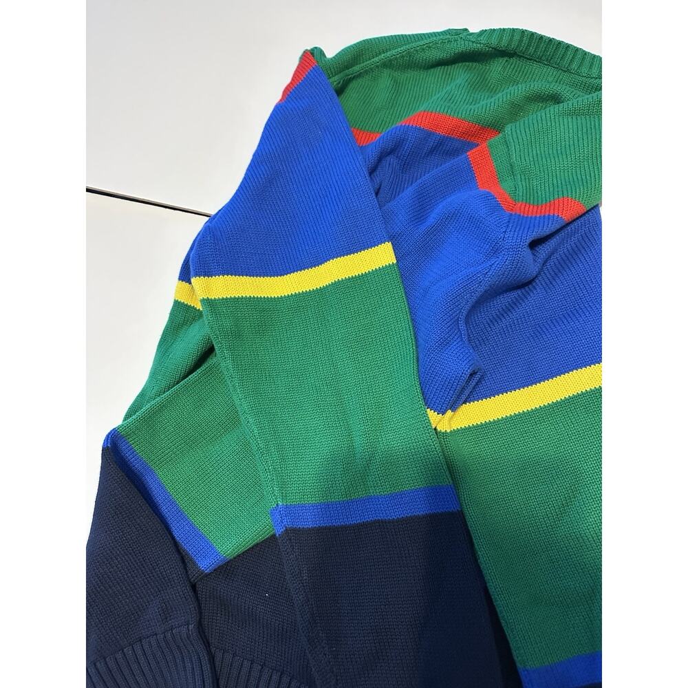 Polo Ralph Lauren Green Blue Striped Cotton Sweater Colorful Preppy XL Mens - Picture 9 of 14